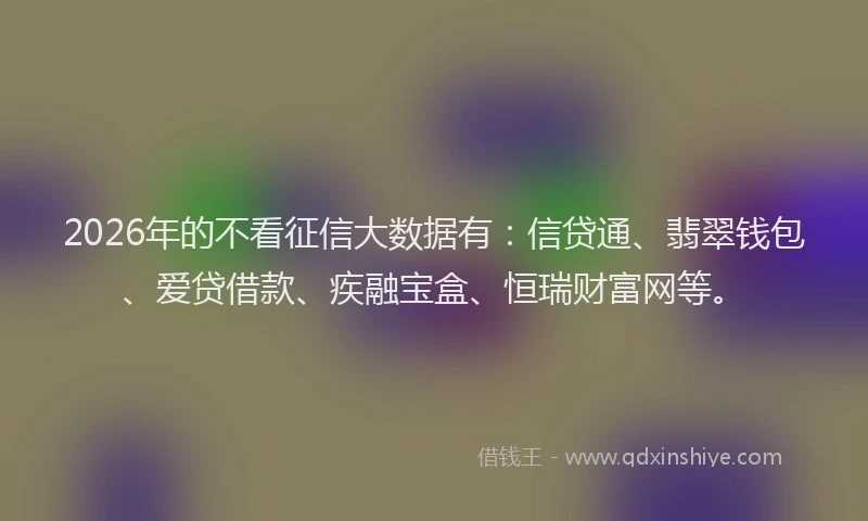 2026年的不看征信大数据有:信贷通、翡翠钱包、爱贷借款、疾融宝盒、恒瑞财富网等。