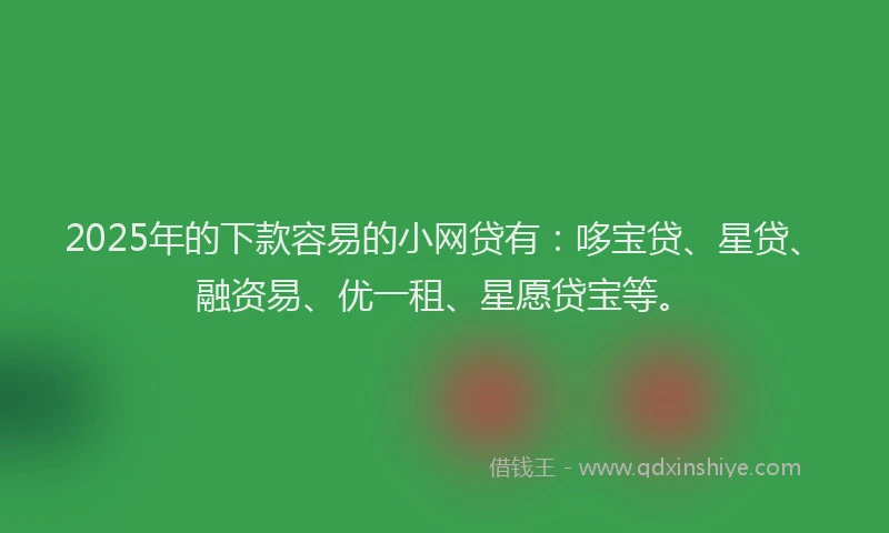 2025年的下款容易的小网贷有：哆宝贷、星贷、融资易、优一租、星愿贷宝等。