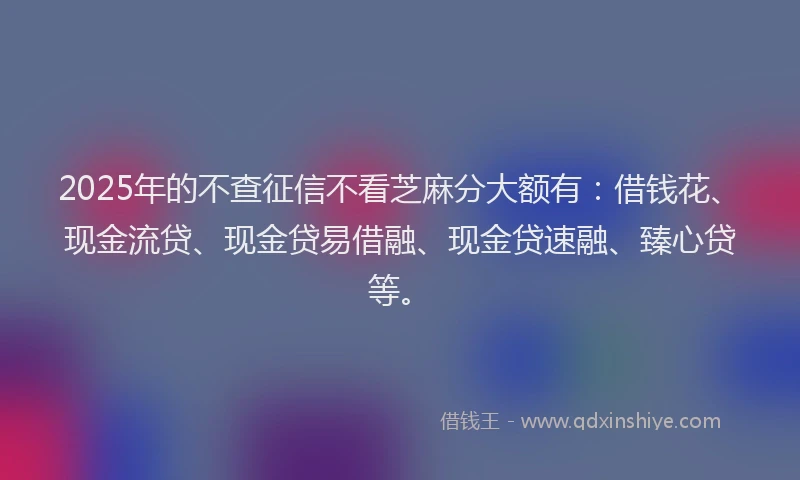 2025年的不查征信不看芝麻分大额有：借钱花、现金流贷、现金贷易借融、现金贷速融、臻心贷等。