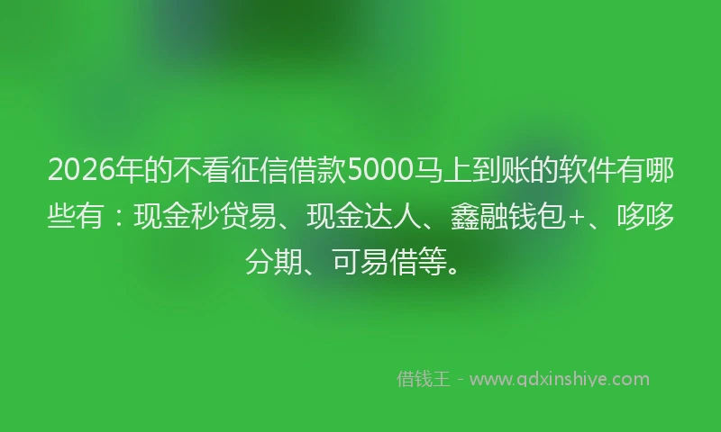 2026年的不看征信借款5000马上到账的软件有哪些有：现金秒贷易、现金达人、鑫融钱包+、哆哆分期、可易借等。