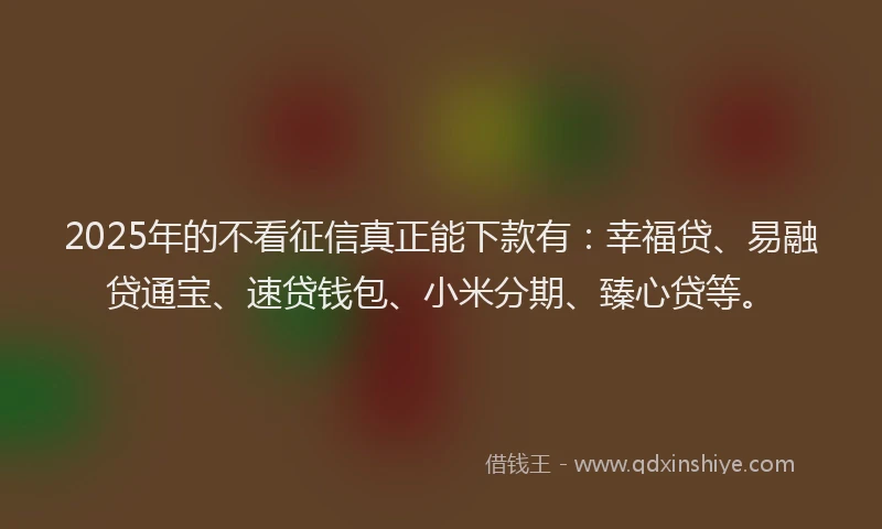 2025年的不看征信真正能下款有：幸福贷、易融贷通宝、速贷钱包、小米分期、臻心贷等。