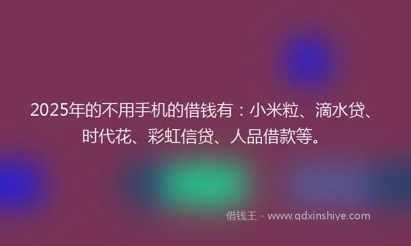 2025年的不用手机的借钱有：小米粒、滴水贷、时代花、彩虹信贷、人品借款等。