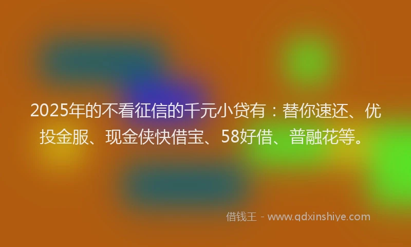 2025年的不看征信的千元小贷有：替你速还、优投金服、现金侠快借宝、58好借、普融花等。