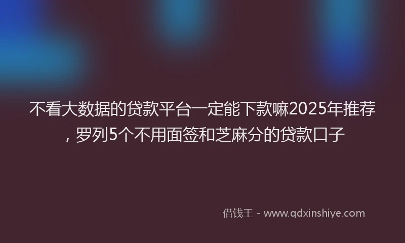 不看大数据的贷款平台一定能下款嘛2025年推荐，罗列5个不用面签和芝麻分的贷款口子