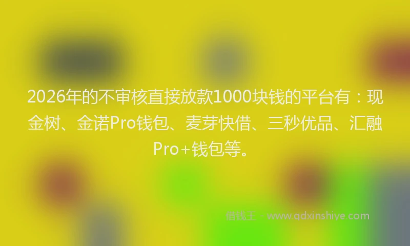 2026年的不审核直接放款1000块钱的平台有：现金树、金诺Pro钱包、麦芽快借、三秒优品、汇融Pro+钱包等。