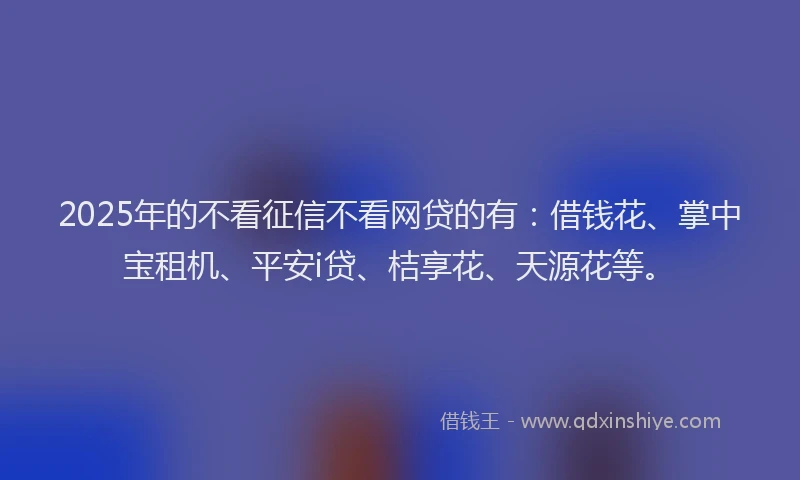 2025年的不看征信不看网贷的有：借钱花、掌中宝租机、平安i贷、桔享花、天源花等。