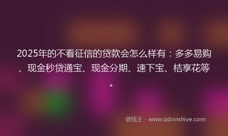 2025年的不看征信的贷款会怎么样有：多多易购、现金秒贷通宝、现金分期、速下宝、桔享花等。