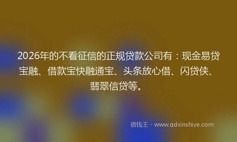 2026年的不看征信的正规贷款公司有：现金易贷宝融、借款宝快融通宝、头条放心借、闪贷侠、翡翠信贷等。