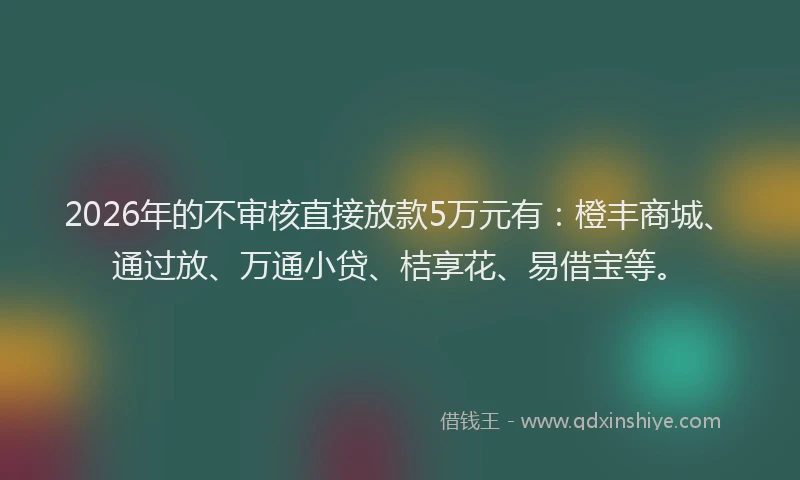 2026年的不审核直接放款5万元有：橙丰商城、通过放、万通小贷、桔享花、易借宝等。