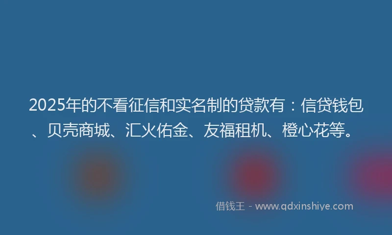 2025年的不看征信和实名制的贷款有：信贷钱包、贝壳商城、汇火佑金、友福租机、橙心花等。