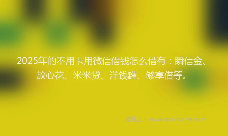 2025年的不用卡用微信借钱怎么借有：瞬信金、放心花、米米贷、洋钱罐、够享借等。