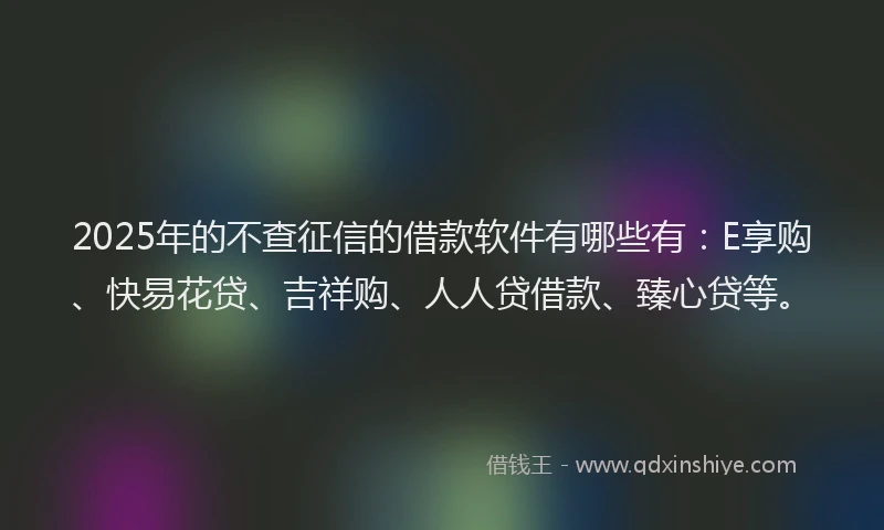 2025年的不查征信的借款软件有哪些有：E享购、快易花贷、吉祥购、人人贷借款、臻心贷等。