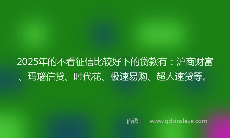 2025年的不看征信比较好下的贷款有：沪商财富、玛瑙信贷、时代花、极速易购、超人速贷等。