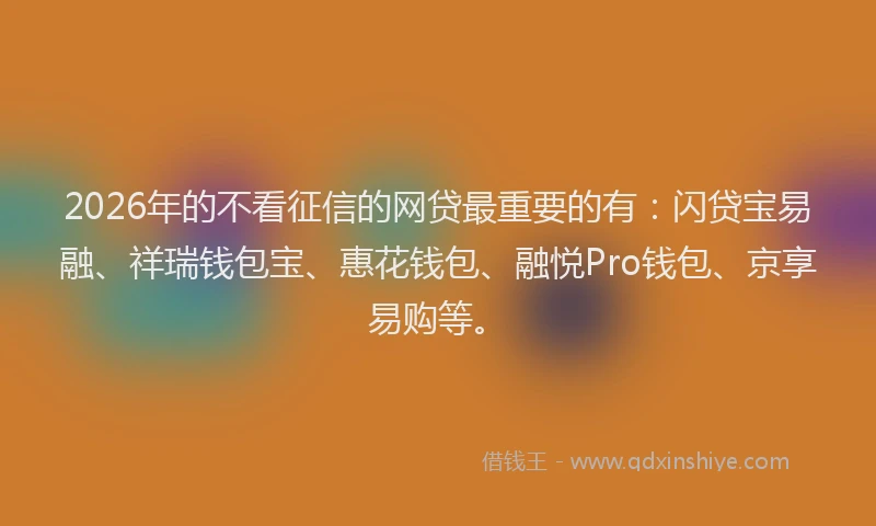 2026年的不看征信的网贷最重要的有：闪贷宝易融、祥瑞钱包宝、惠花钱包、融悦Pro钱包、京享易购等。