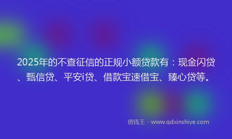 2025年的不查征信的正规小额贷款有：现金闪贷、甄信贷、平安i贷、借款宝速借宝、臻心贷等。