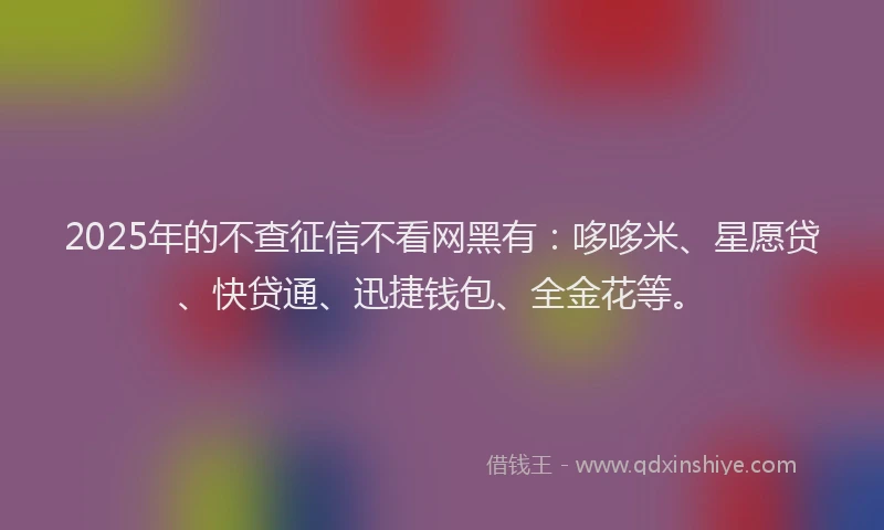 2025年的不查征信不看网黑有：哆哆米、星愿贷、快贷通、迅捷钱包、全金花等。