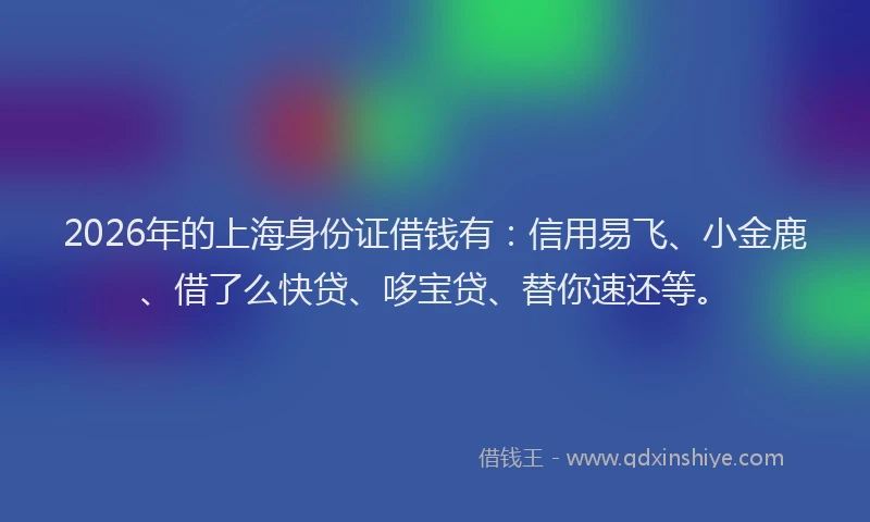 2026年的上海身份证借钱有：信用易飞、小金鹿、借了么快贷、哆宝贷、替你速还等。
