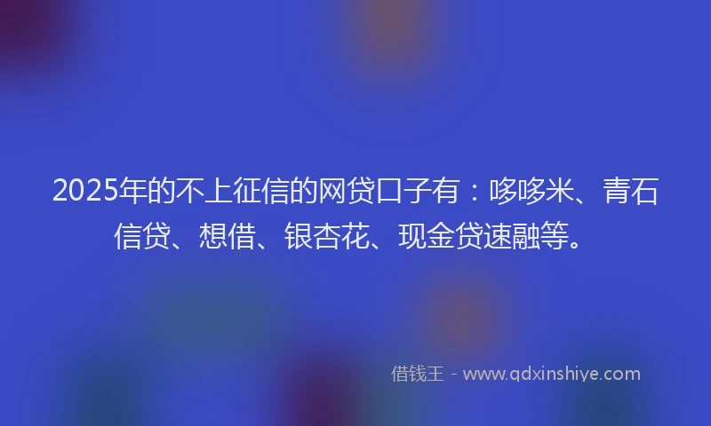 2025年的不上征信的网贷口子有：哆哆米、青石信贷、想借、银杏花、现金贷速融等。