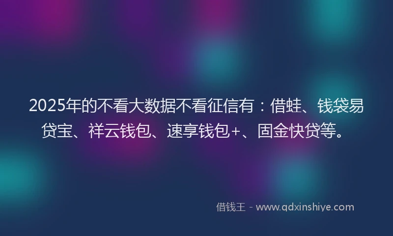 2025年的不看大数据不看征信有：借蛙、钱袋易贷宝、祥云钱包、速享钱包+、固金快贷等。