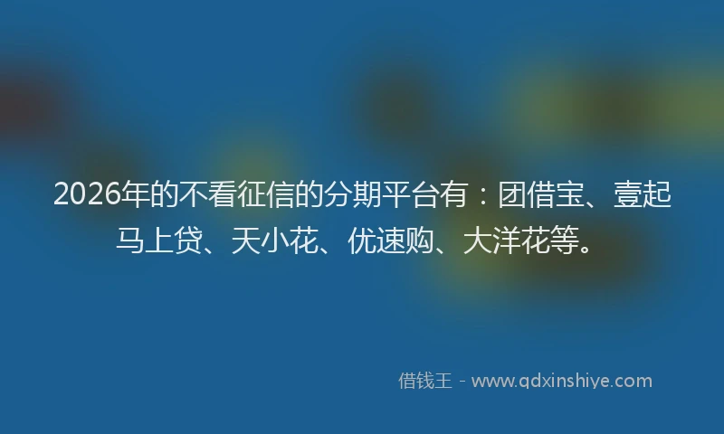 2026年的不看征信的分期平台有：团借宝、壹起马上贷、天小花、优速购、大洋花等。