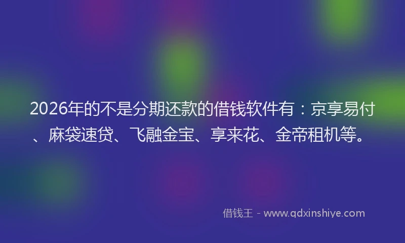 2026年的不是分期还款的借钱软件有：京享易付、麻袋速贷、飞融金宝、享来花、金帝租机等。