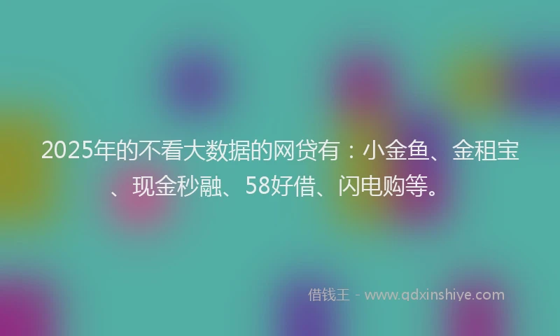 2025年的不看大数据的网贷有:小金鱼、金租宝、现金秒融、58好借、闪电购等。