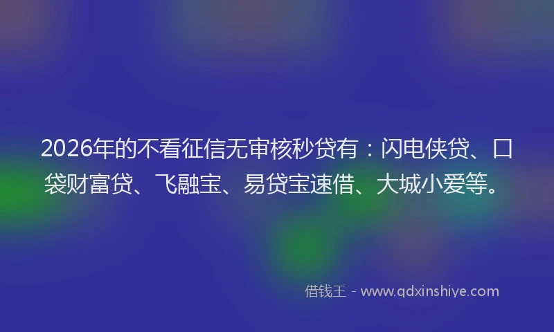 2026年的不看征信无审核秒贷有：闪电侠贷、口袋财富贷、飞融宝、易贷宝速借、大城小爱等。