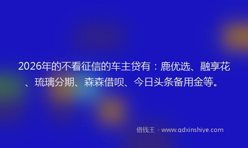 2026年的不看征信的车主贷有：鹿优选、融享花、琉璃分期、森森借呗、今日头条备用金等。
