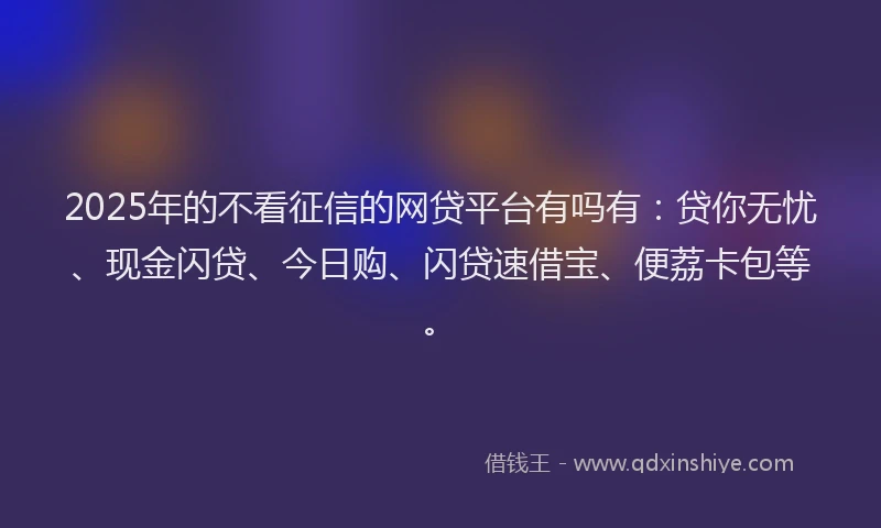 2025年的不看征信的网贷平台有吗有:贷你无忧、现金闪贷、今日购、闪贷速借宝、便荔卡包等。
