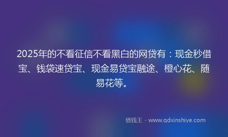 2025年的不看征信不看黑白的网贷有：现金秒借宝、钱袋速贷宝、现金易贷宝融途、橙心花、随易花等。