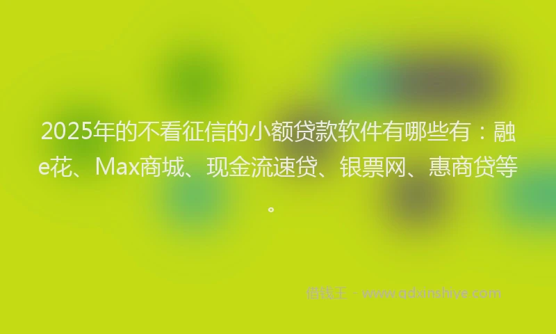2025年的不看征信的小额贷款软件有哪些有：融e花、Max商城、现金流速贷、银票网、惠商贷等。