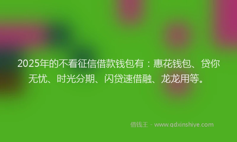 2025年的不看征信借款钱包有：惠花钱包、贷你无忧、时光分期、闪贷速借融、龙龙用等。