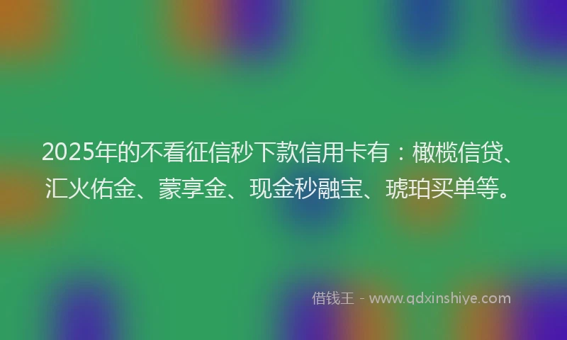 2025年的不看征信秒下款信用卡有：橄榄信贷、汇火佑金、蒙享金、现金秒融宝、琥珀买单等。