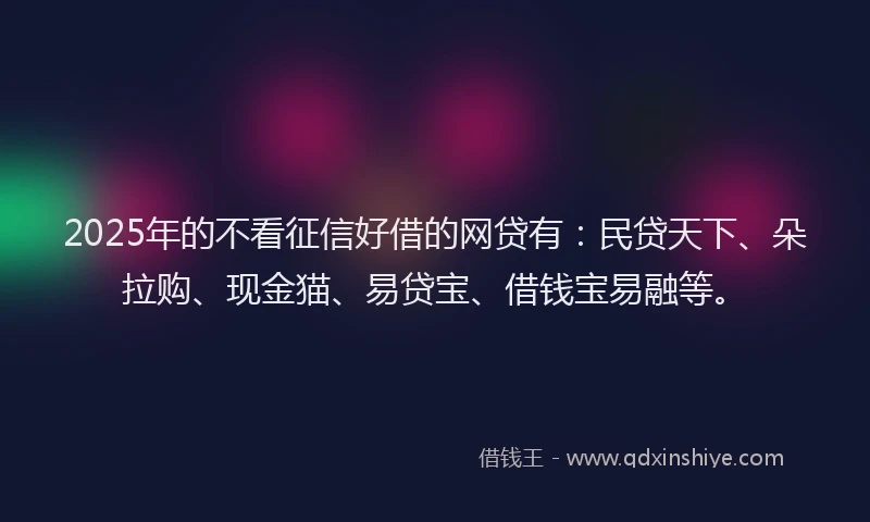 2025年的不看征信好借的网贷有：民贷天下、朵拉购、现金猫、易贷宝、借钱宝易融等。