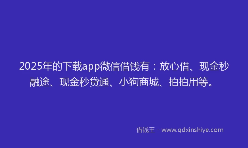2025年的下载app微信借钱有：放心借、现金秒融途、现金秒贷通、小狗商城、拍拍用等。