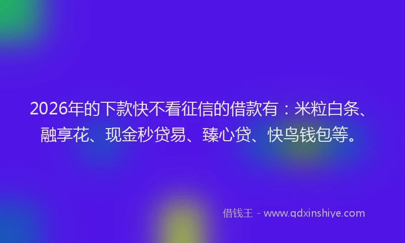 2026年的下款快不看征信的借款有：米粒白条、融享花、现金秒贷易、臻心贷、快鸟钱包等。