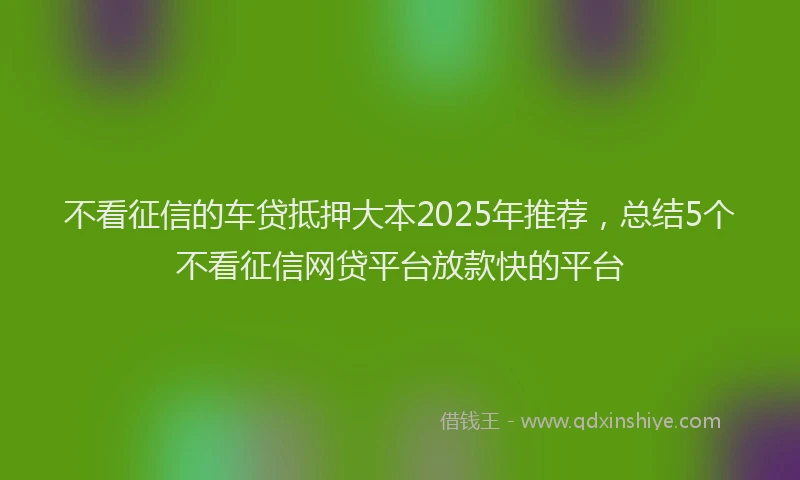 不看征信的车贷抵押大本2025年推荐,总结5个不看征信网贷平台放款快的平台