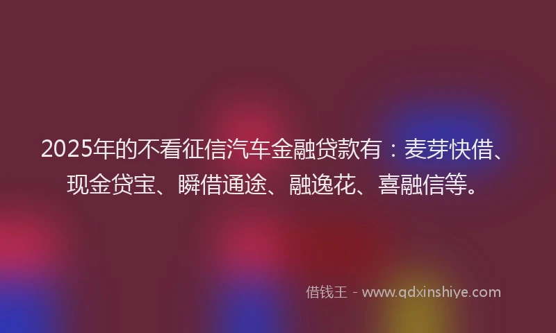 2025年的不看征信汽车金融贷款有：麦芽快借、现金贷宝、瞬借通途、融逸花、喜融信等。