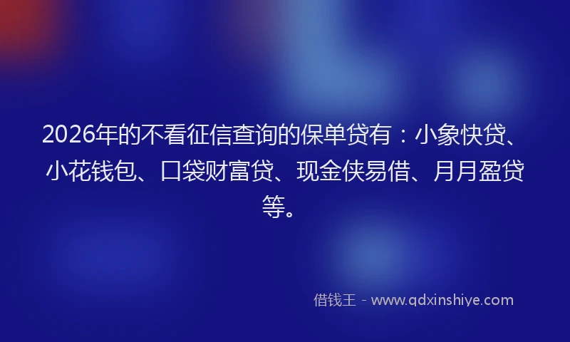 2026年的不看征信查询的保单贷有：小象快贷、小花钱包、口袋财富贷、现金侠易借、月月盈贷等。
