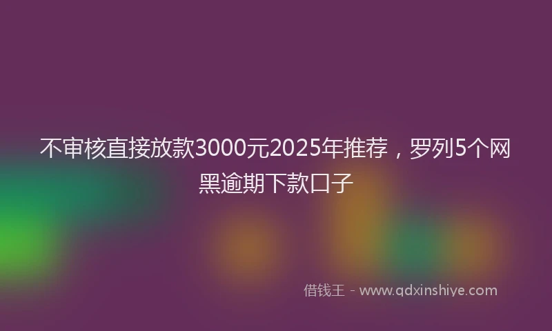 不审核直接放款3000元2025年推荐，罗列5个网黑逾期下款口子