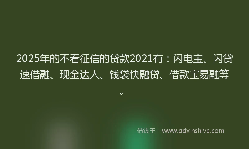 2025年的不看征信的贷款2021有：闪电宝、闪贷速借融、现金达人、钱袋快融贷、借款宝易融等。