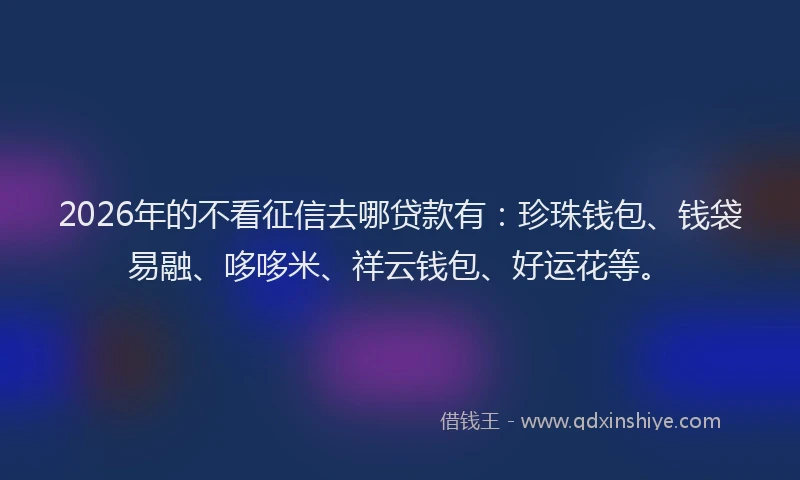 2026年的不看征信去哪贷款有：珍珠钱包、钱袋易融、哆哆米、祥云钱包、好运花等。