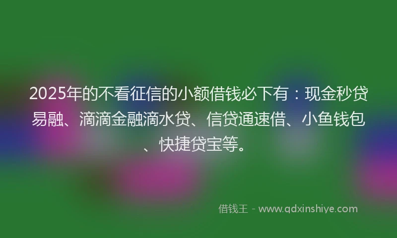 2025年的不看征信的小额借钱必下有：现金秒贷易融、滴滴金融滴水贷、信贷通速借、小鱼钱包、快捷贷宝等。