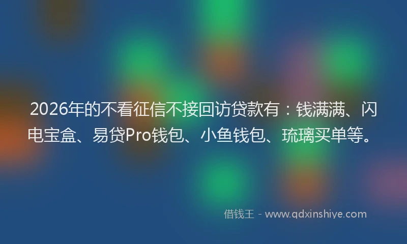 2026年的不看征信不接回访贷款有:钱满满、闪电宝盒、易贷Pro钱包、小鱼钱包、琉璃买单等。