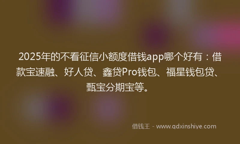 2025年的不看征信小额度借钱app哪个好有：借款宝速融、好人贷、鑫贷Pro钱包、福星钱包贷、甄宝分期宝等。