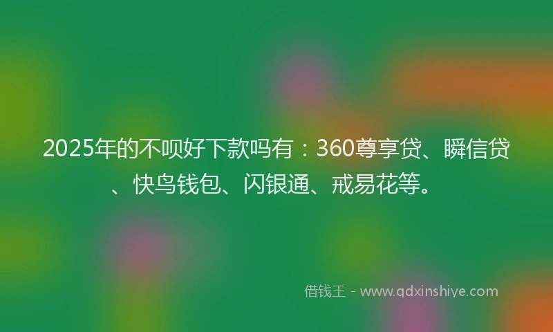 2025年的不呗好下款吗有：360尊享贷、瞬信贷、快鸟钱包、闪银通、戒易花等。