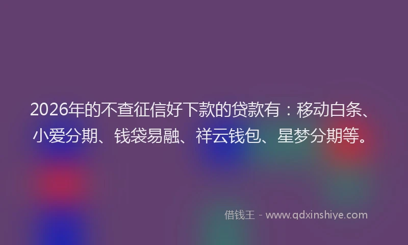 2026年的不查征信好下款的贷款有：移动白条、小爱分期、钱袋易融、祥云钱包、星梦分期等。