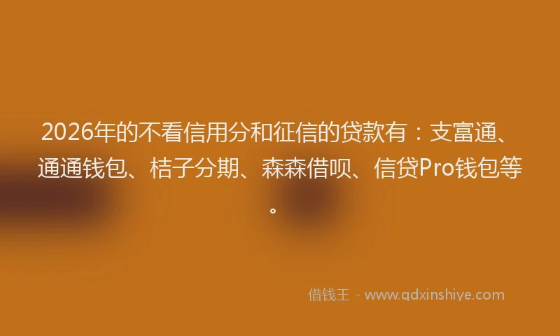 2026年的不看信用分和征信的贷款有：支富通、通通钱包、桔子分期、森森借呗、信贷Pro钱包等。