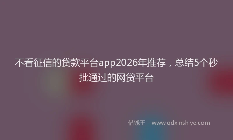 不看征信的贷款平台app2026年推荐，总结5个秒批通过的网贷平台