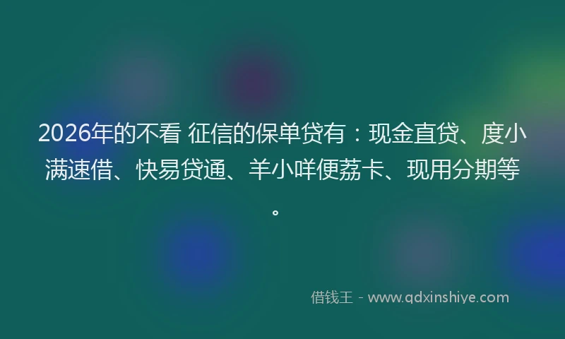 2026年的不看 征信的保单贷有:现金直贷、度小满速借、快易贷通、羊小咩便荔卡、现用分期等。